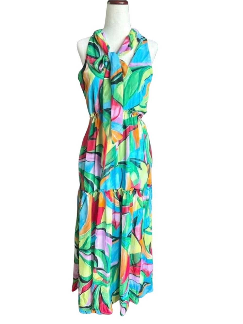 Women’s Size Small Multicolor Sleeveless Colorful Abstract Maxi Dress